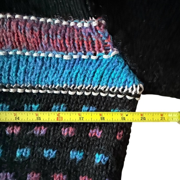 Evian II Hand Knit Vintage 80s Acrylic Black Pink Chunky Pullover Sweater Medium - Picture 8 of 8